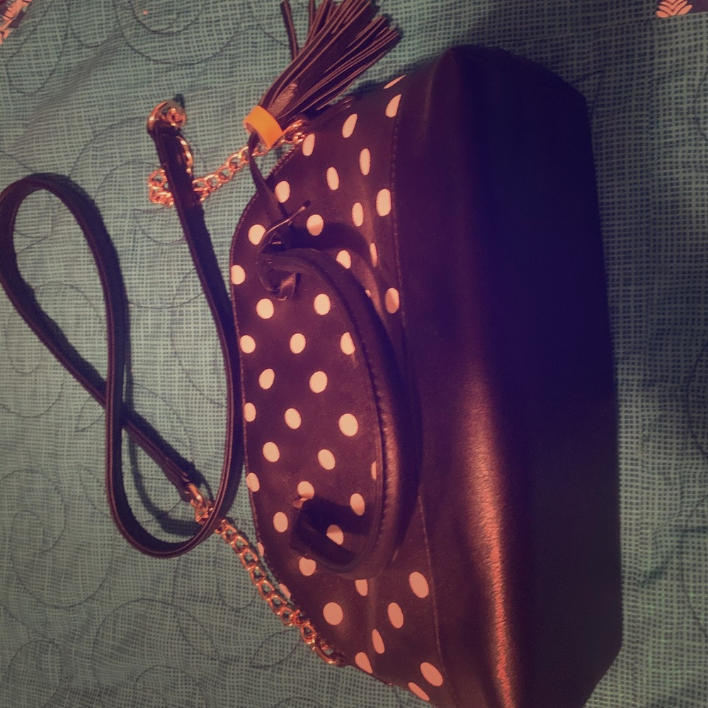 Black and white polka dot crossbody